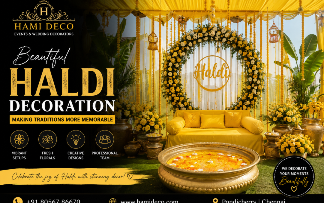 Haldi Decoration Services in Pondicherry | Yellow Theme & Floral Haldi Decor